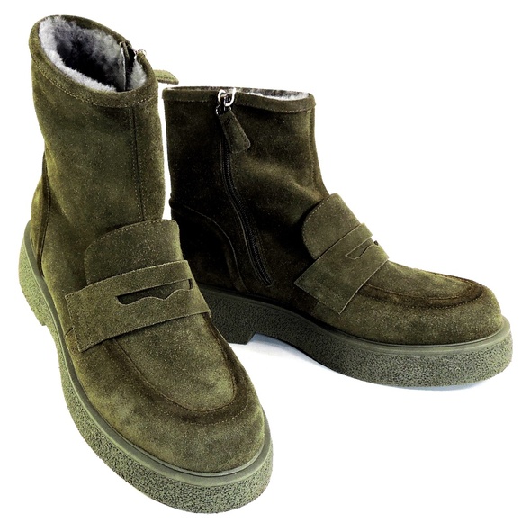 LORIBLU 🇮🇹 WOMEN'S GRIN SUEDE COMFORT LAMB FUR WINTER ANKLE BOOTIES - Picture 1 of 7